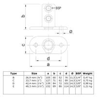 Buiskoppeling Ovale voetplaat - zwart-C / 33,7 mm